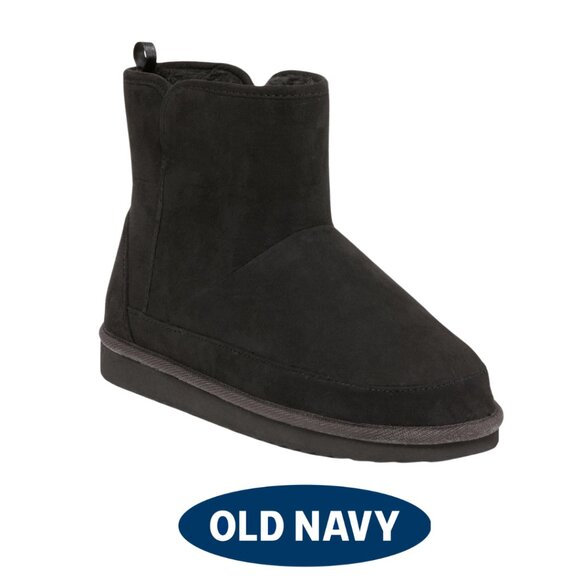 OLD NAVY Black Ugg Style Boots Faux Fur Size 8 NEW - Picture 1 of 10